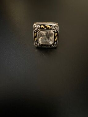 Square Clear Stone Statement Ring with Silver and Gold Accents